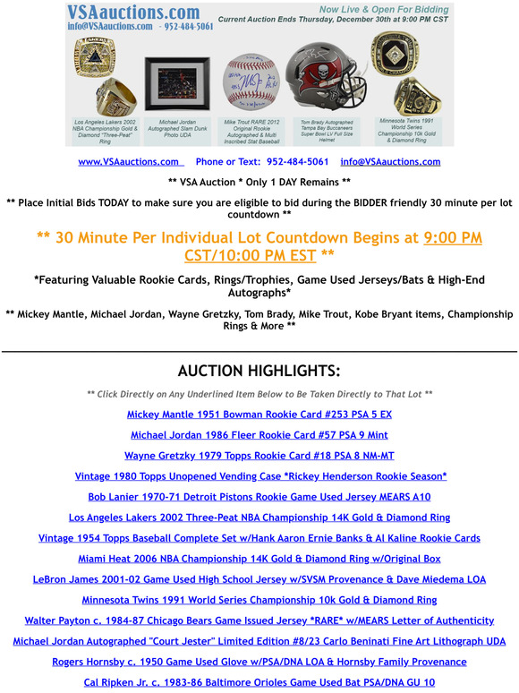 Beckett Media: VSA Auction *Only 1 DAY Remains* Last Chance To Place ...