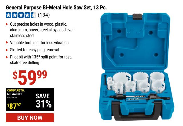 HERCULES: General Purpose Bi-Metal Hole Saw Set, 13 Pc.