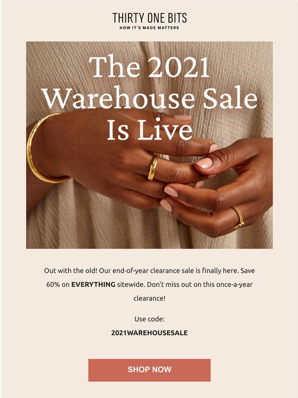 Warehouse clearance sale - 60% off sitewide