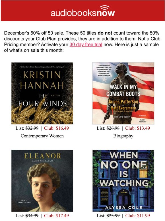 50% Off 50 Audiobooks - December - Ends Soon