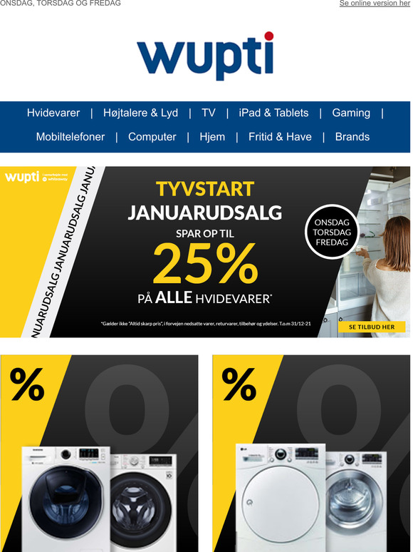 Vi tyvstarter januarudsalget med op til 25% p ALLE hvidevarer*
