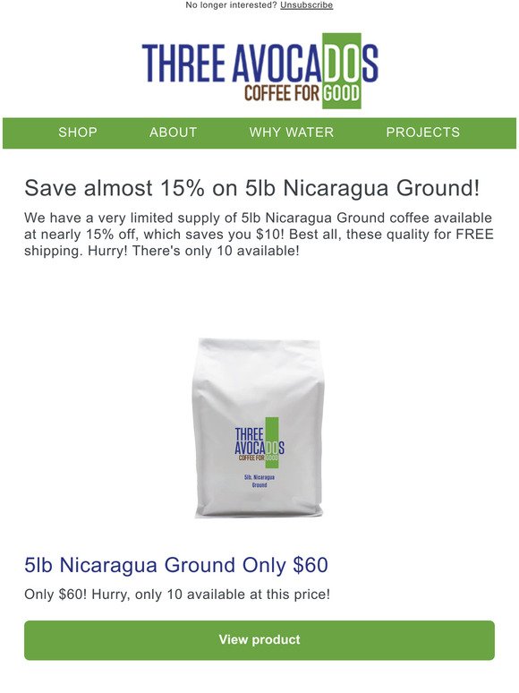HUGE Sale on 5lb Nicaragua Ground