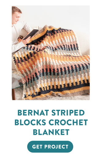 Bernat Striped Blocks Crochet Blanket. Get Project.