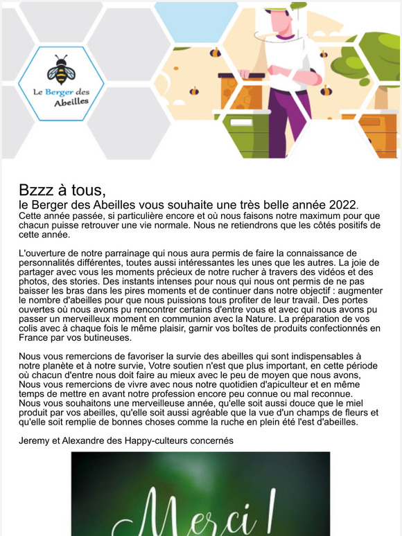 Le Berger des Abeilles vous souhaite une trs belle anne 2022