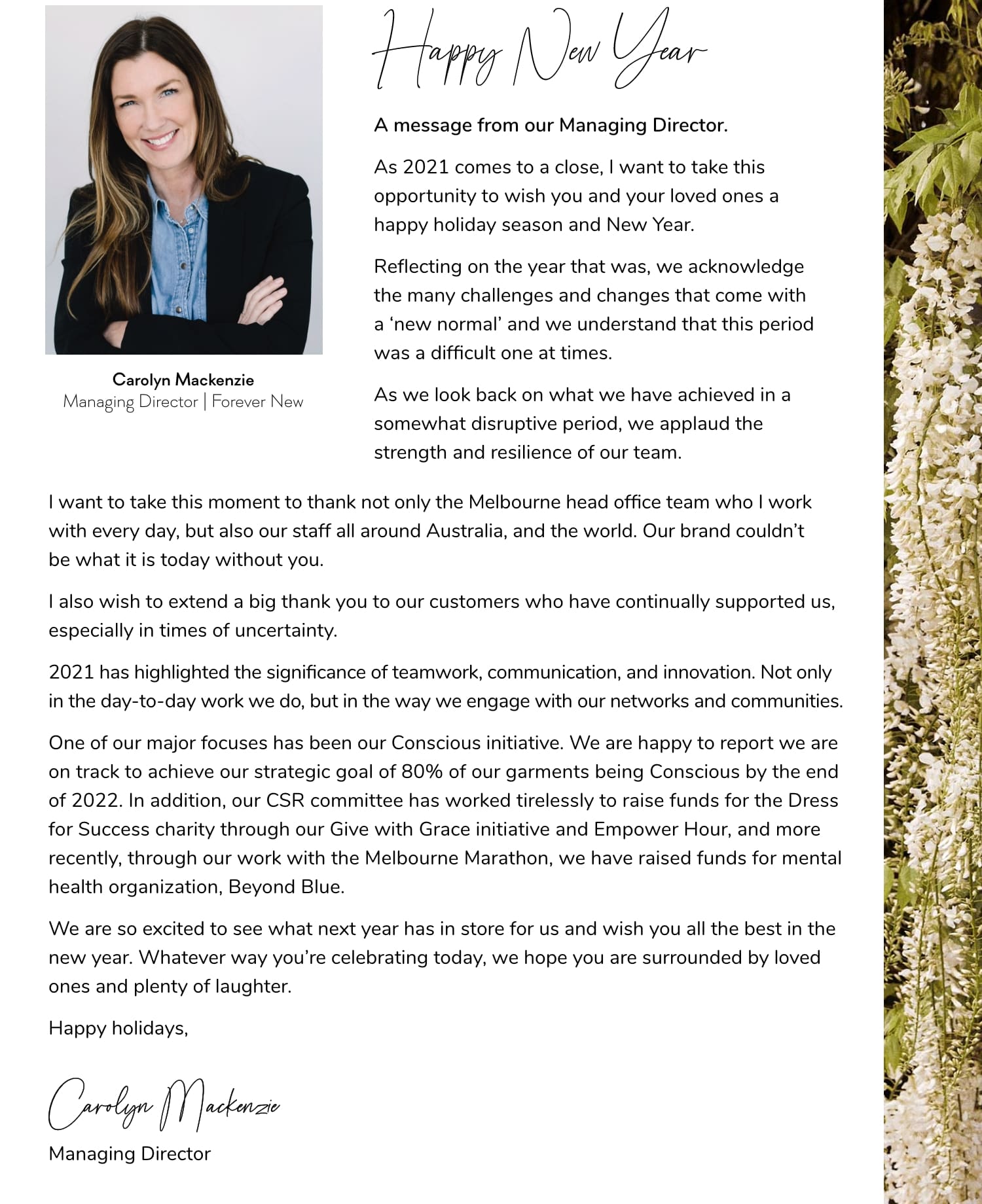 Message From Director Example Forever New: A message from our Managing Director | Milled