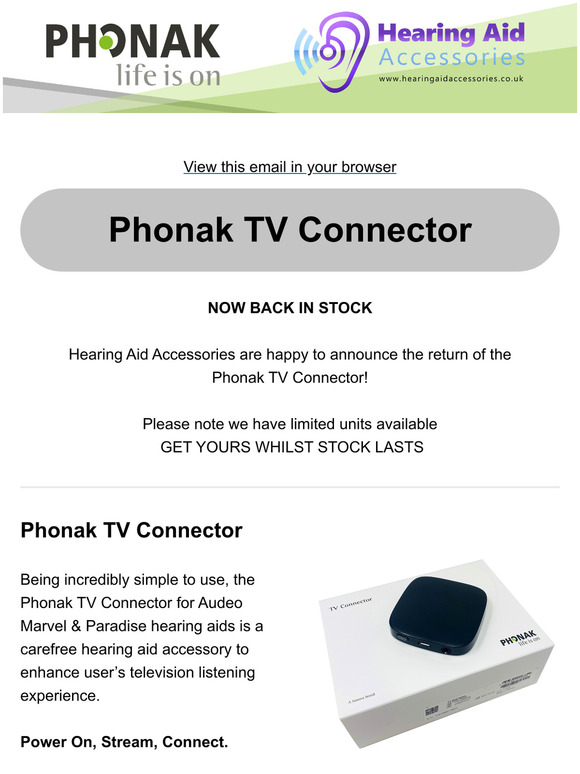 hearing aid accessories PHONAK TV CONNECTORS Now In Stock! Milled