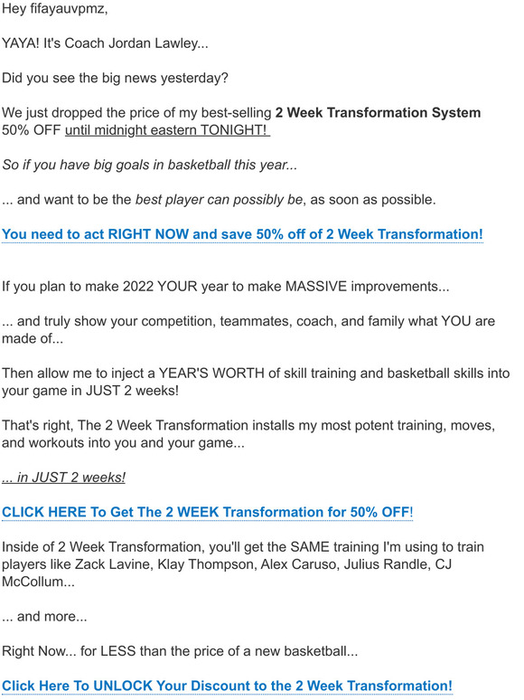 LAST CHANCE:   Transform Your Game with 2 Week Transformation! 