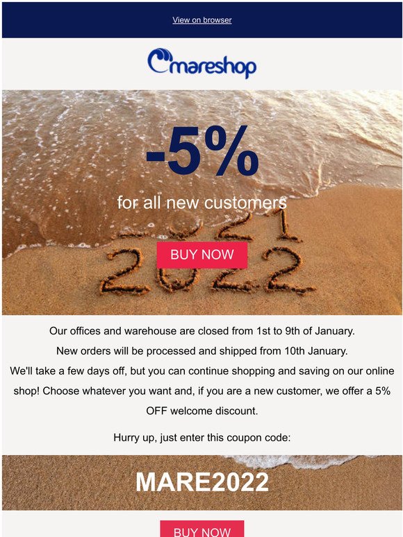 New year, new discount: for all new customers 5% OFF at checkout