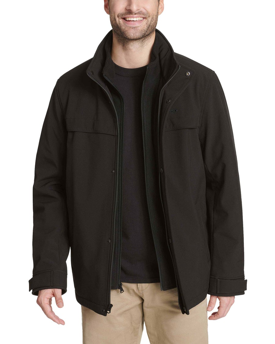 men's dockers jackson softshell performance car coat with microfleece bib