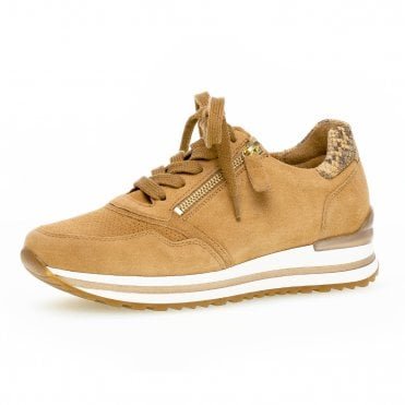 Nulon Lace Up Wide Fit Leather Sneakers in Caramel