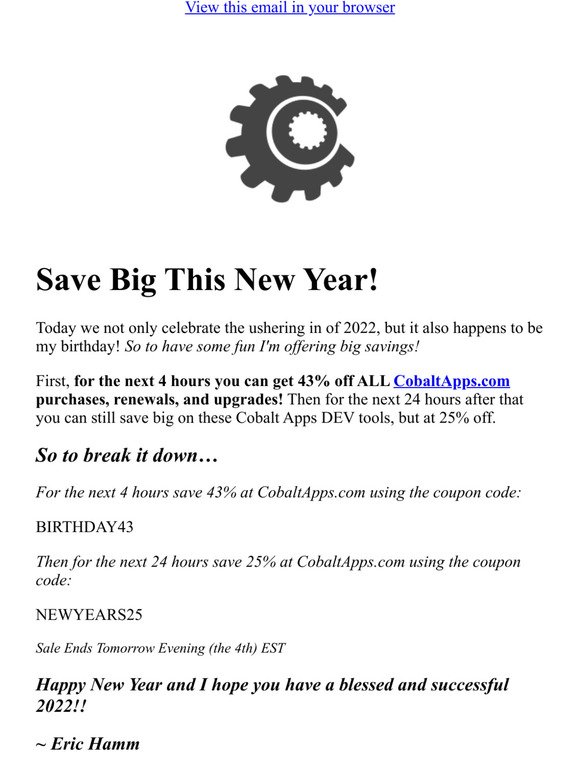 Cobalt Apps New Years Sale, Save Big On Eric's Birthday!