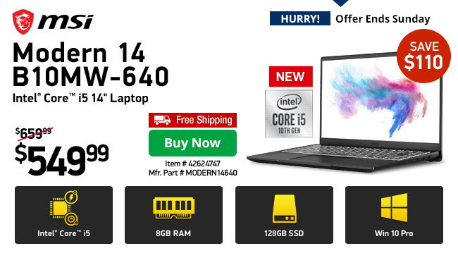 TigerDirect: Deal of the Week! $549 MSI 10th Gen i5 Laptop | Milled