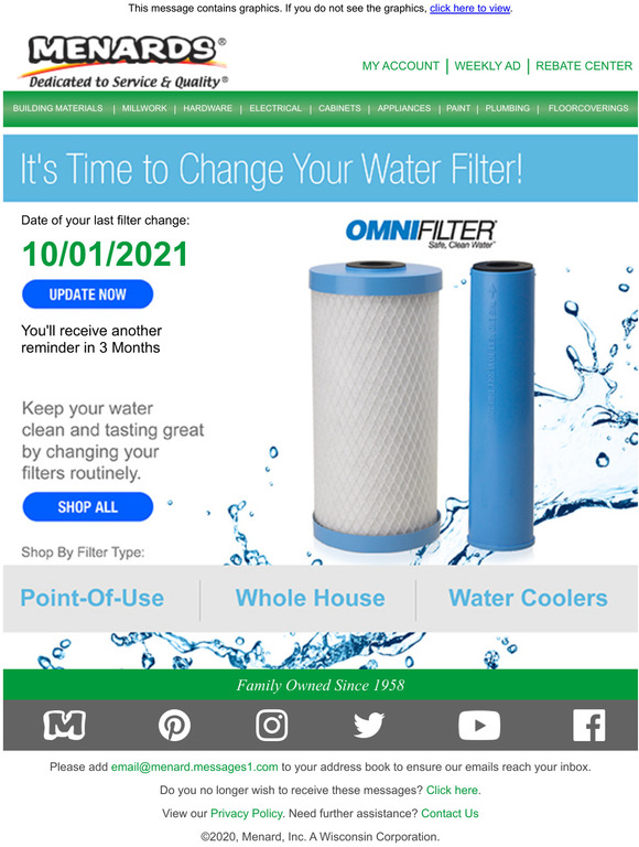 Menards It's Time To Change Your Water Filter! Milled