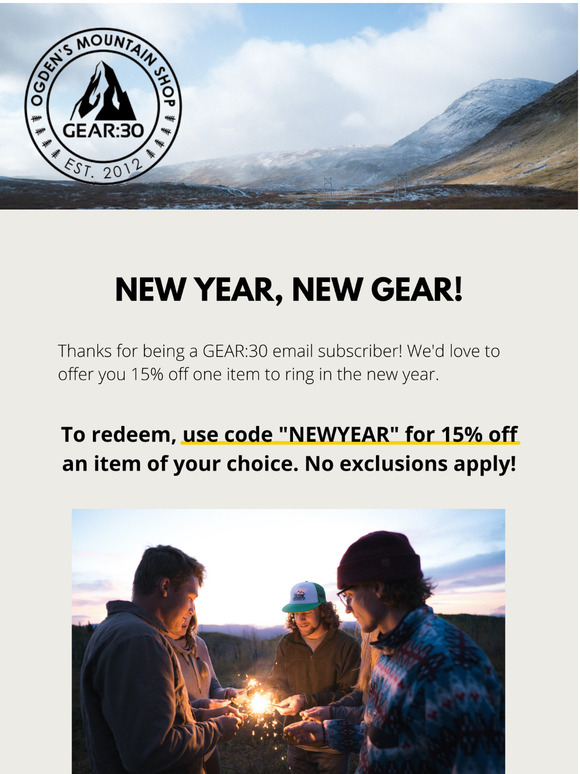 Email exclusive: 15% off one item, no exclusions!