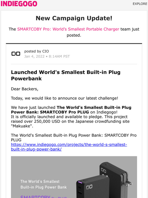 Indiegogo: Update #20 from SMARTCOBY Pro: Worlds Smallest Portable