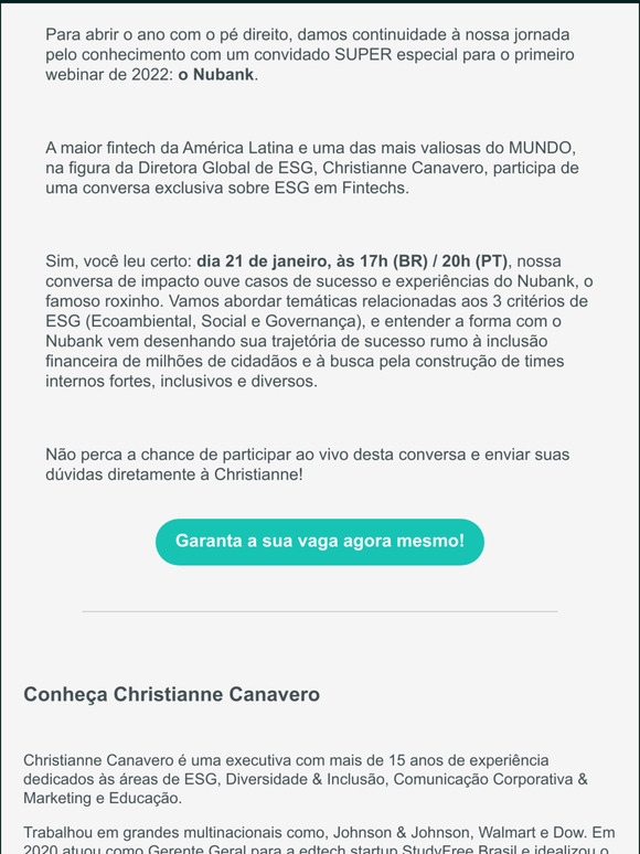 ESG + Fintechs = encontro marcado com a maior da Amrica Latina: NUBANK!