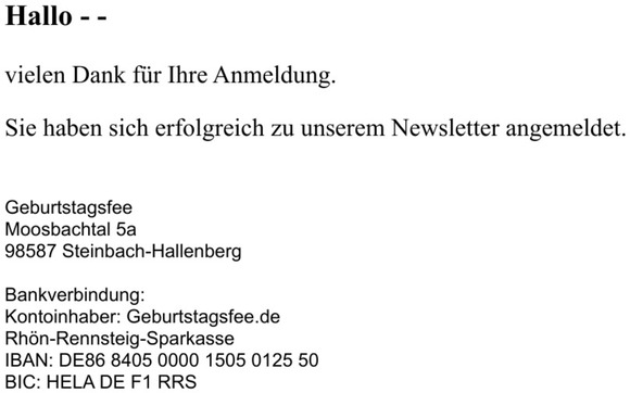 Ihre Newsletter-Anmeldung bei Geburtstagsfee.de