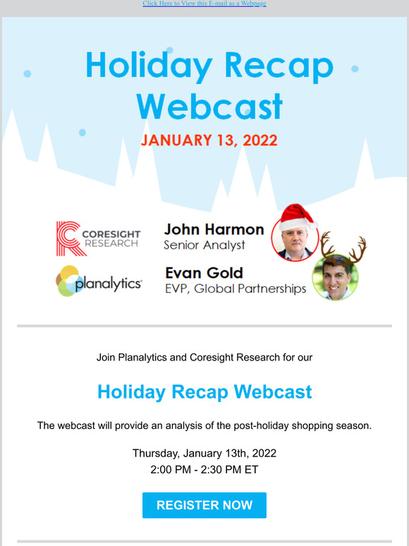 NEXT WEEK: Holiday Recap Webcast, 1/13