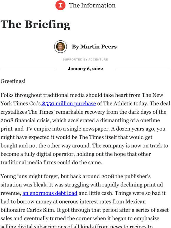 theinformation The Briefing What Buying The Athletic Says About NYT