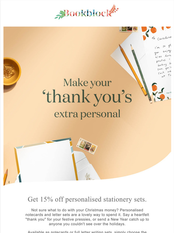 Say thank you in style with 15% off personalised notecards