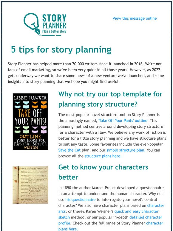 A once in a blue moon  email from Story Planner