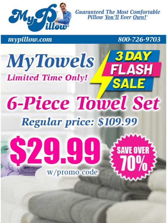 MyPillow 6-Piece Towel Set in Mineral Grey. NIP.