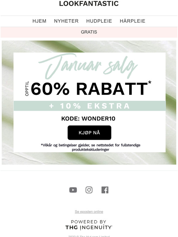 JANUARSALG: Opptil 60% + ekstra 10%
