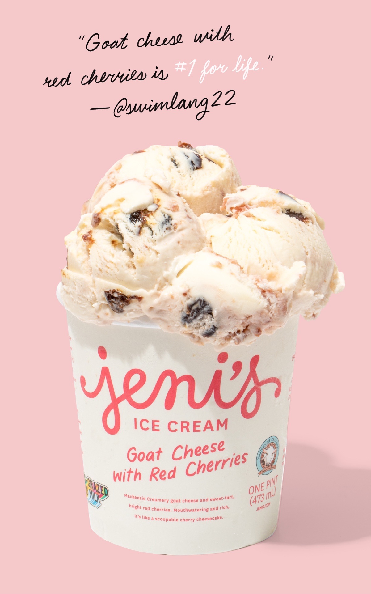 Jeni's Ice Creams Now scooping Goat Cheese with Red Cherries Milled
