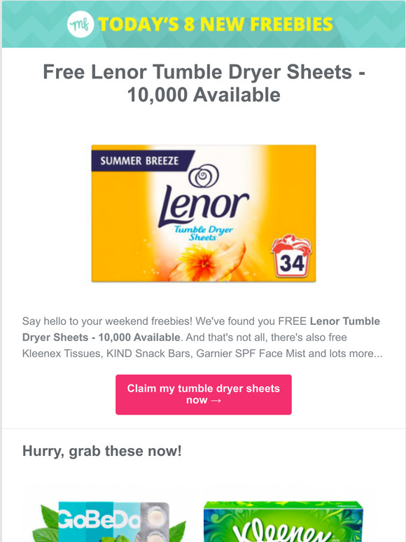 MagicFreebies Free Lenor Tumble Dryer Sheets 10,000 Available Milled