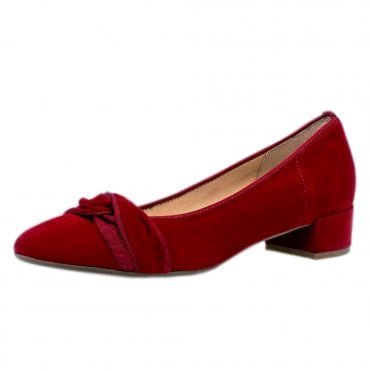 Prince Modern Leather Block Heel Pumps in Red Suede