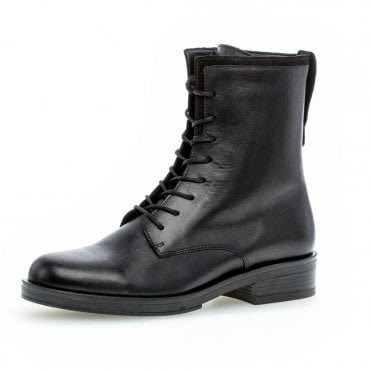 Gabor Hay Lace-up Leather Biker Boots in Black
