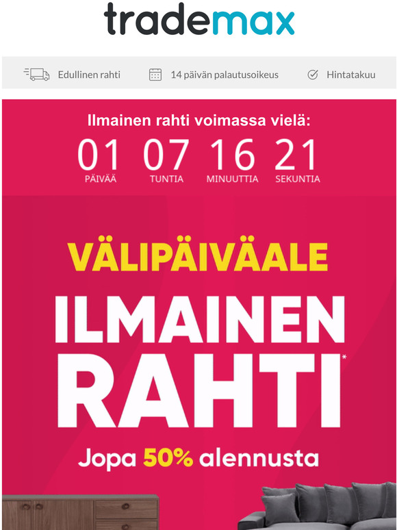 Kiirehdi , ilmainen rahti* pttyy NYT 