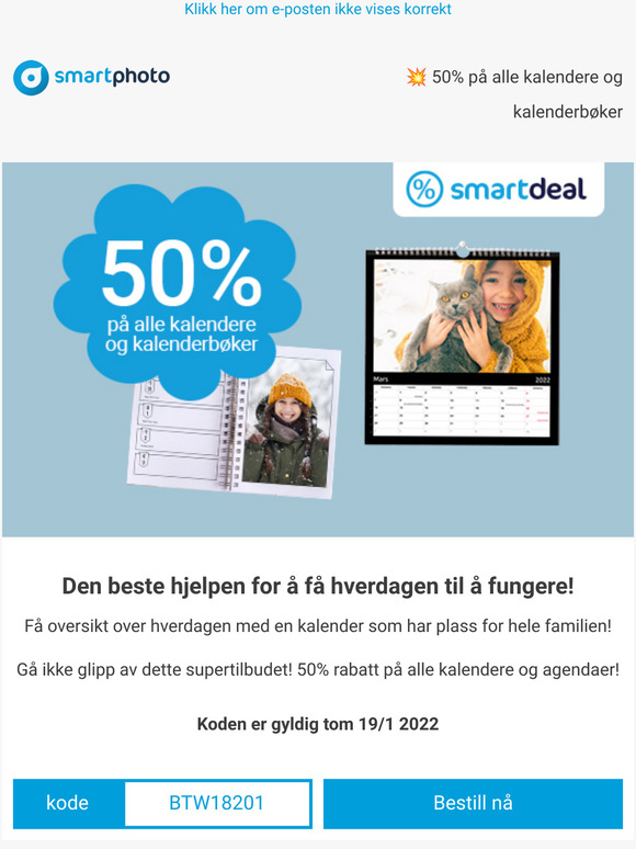 Smartphoto NO: 50% p alle kalendere og kalenderbker  Milled