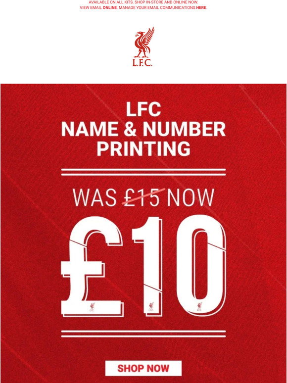 Liverpool FC: LFC Name & Number printing now only 10! | Milled
