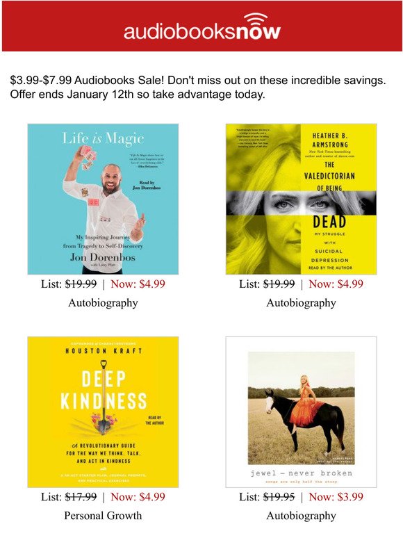 $3.99-$7.99 Audiobooks Sale