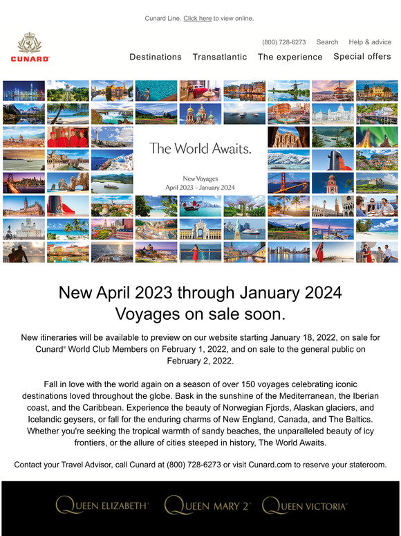 cunard world cruise january 2023