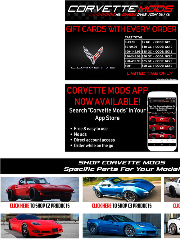corvette mods Need Corvette Stuff? FREE GIFT CARDS With Every Order DON'T MISS OUT! Milled