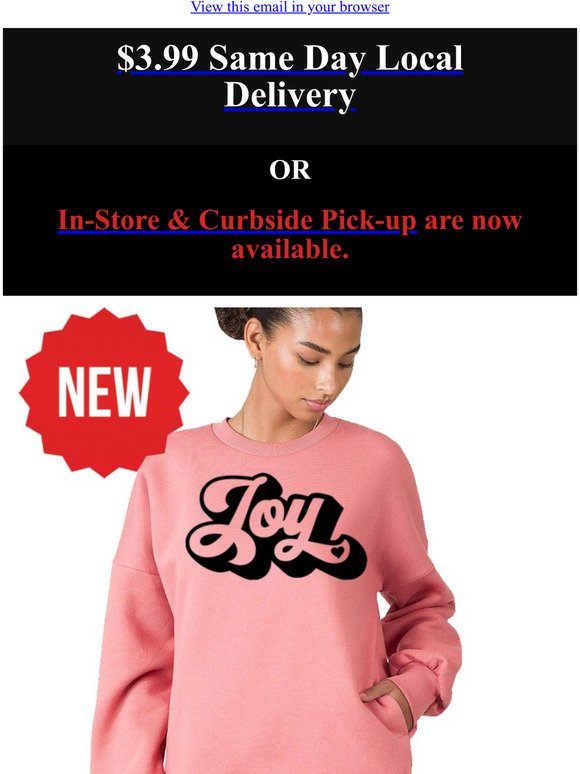 What's New? Joy Long Sweatshirt and $9.99 Tee of the Month