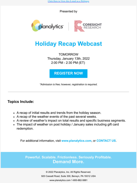 TOMORROW: Coresight Research & Planalytics Holiday Recap WebcasT