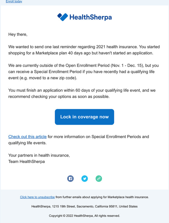 Final Reminder: Enroll in health coverage!