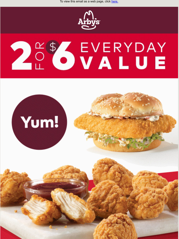 Arby's In with the new Arbys 2 for 6 lineup. Milled