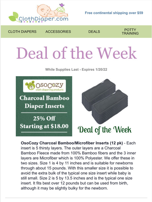 Deal of the Week: 25% Off OsoCozy Charcoal Bamboo Diaper Inserts