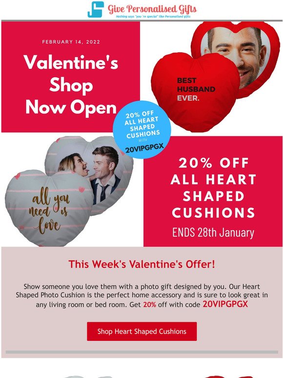 20% off Heart Shaped Cushions