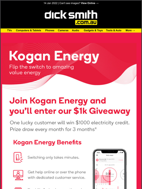 Dick Smith Electronics Join Kogan Energy & Enter our 1K Giveaway