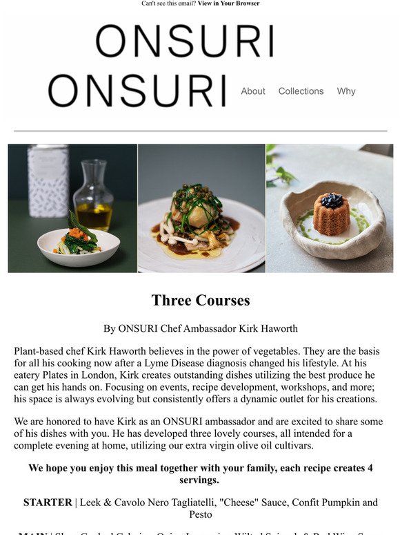 Three Courses with ONSURI | Recipes from Chef Kirk Haworth