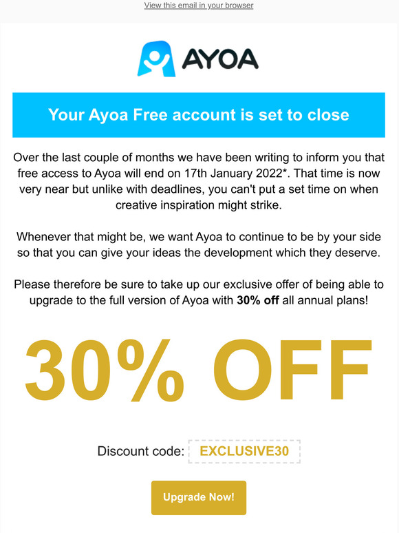 Your Ayoa Free account is set to close