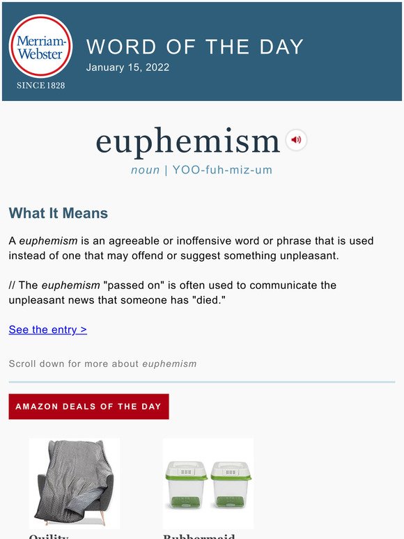 Merriam-Webster: Euphemism - plus, Merriam-Webster's Words of the Week -  Jan. 14