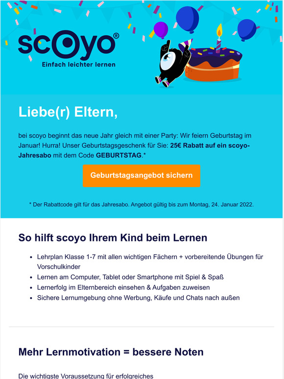 Erinnerung: scoyo hat Geburtstag und das feiern wir!