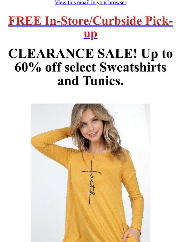 Clearance Sale! Up to 60% off Sweatshirts and Tunics