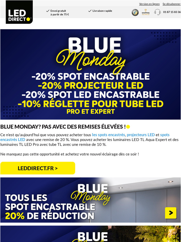 BLUE MONDAG -20% spots encastrables, projecteurs LED et spots encastrables LED